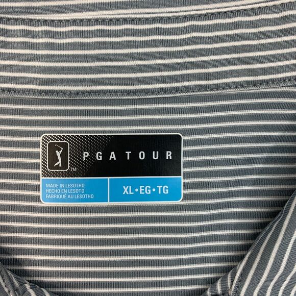 PGA Tour Golf Polo Shirt Mens XL Gray Striped Lightweight Performance Side Vents - Picture 5 of 10